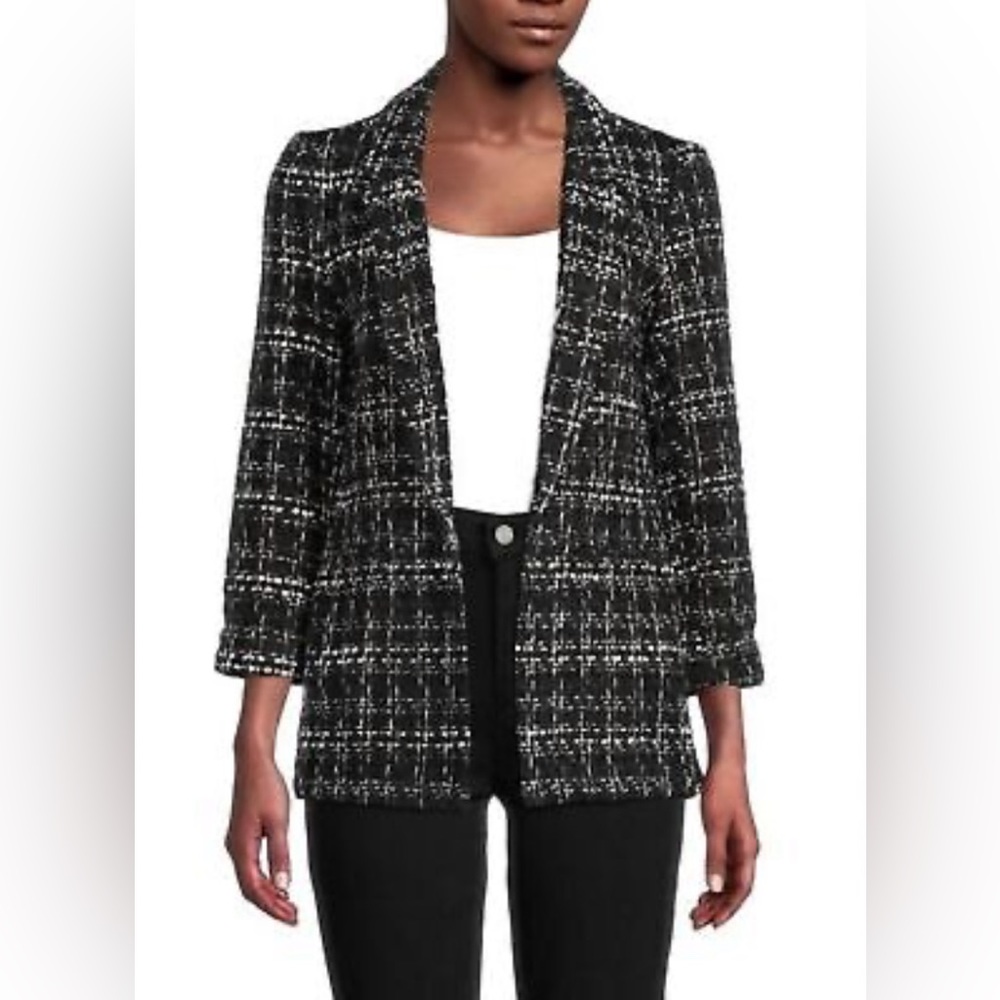 NWOT- Nanette Lenore Tweed, Open Front Plaid Blazer: Sz M